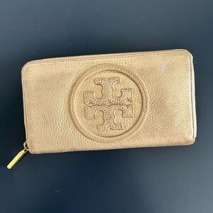 Tory Burch Continental Zip Metallic Gold Wallet